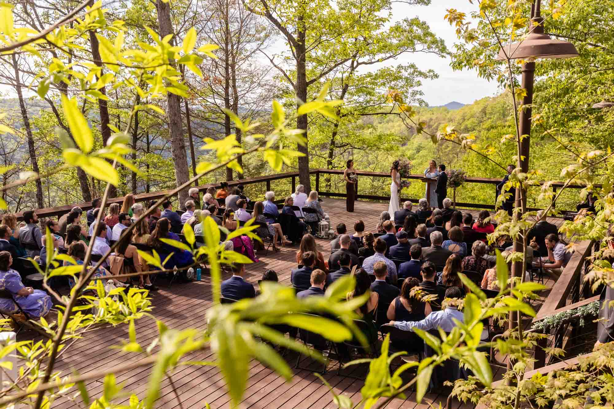 Outdoor wedding ceremony at Adventures on the Gorge overlooking the New River Gorge